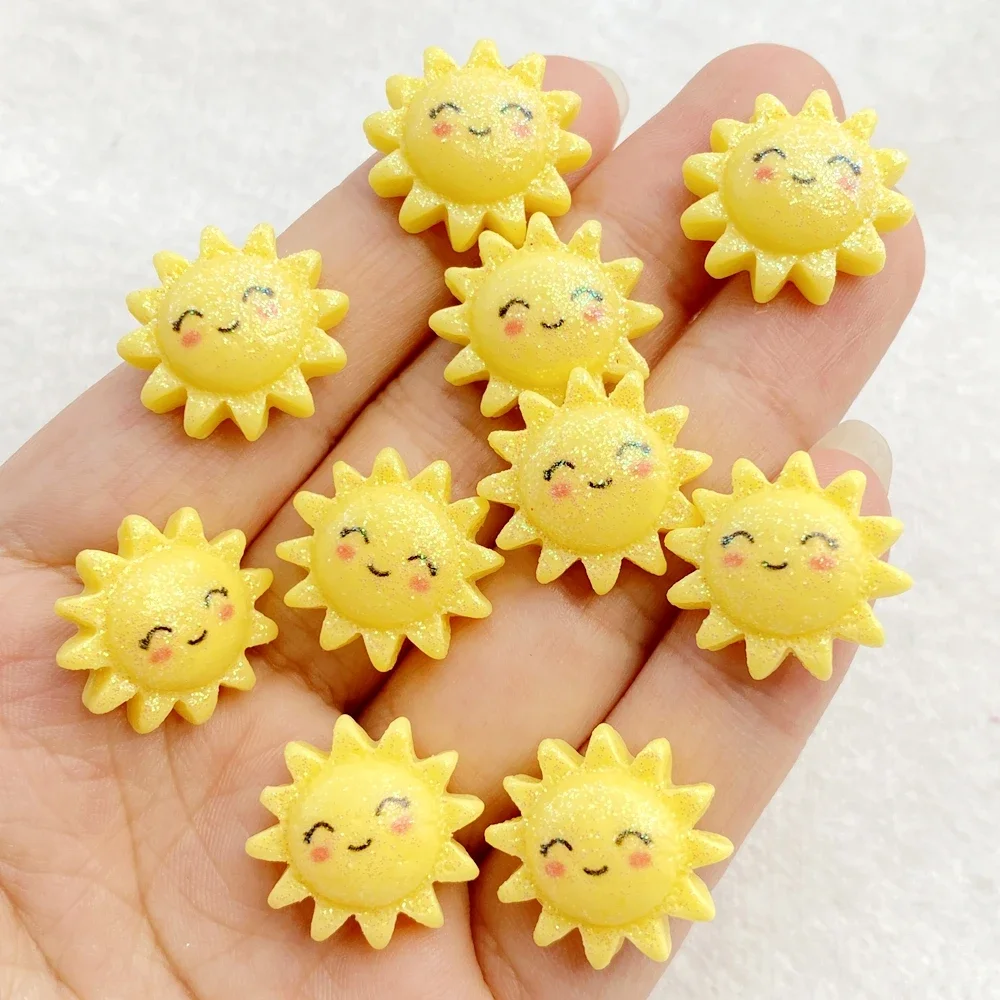 12PCS Resin Cute cartoon smile sunflower Figurines Flat back Stone DIY Wedding Jewelry Decor Scrapbooks Accessories Crafts