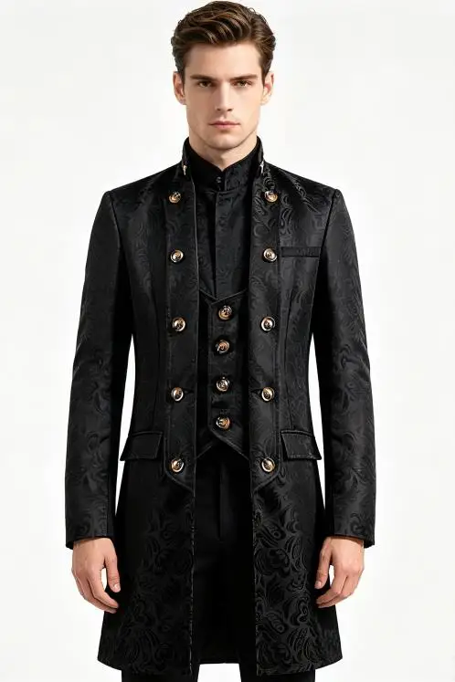 Men Victoria Edwardian Steampunk Trench Coat Frock Outwear Vintage Prince Overcoat Medieval Renaissance Jacket Cosplay Costume