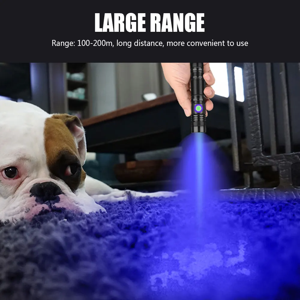 F2 395nm/365nm lanterna uv, mini-portátil ultravioleta blacklight com clipe, detector de animal de estimação, cão, urina, escorpiões, mancha, âmbar