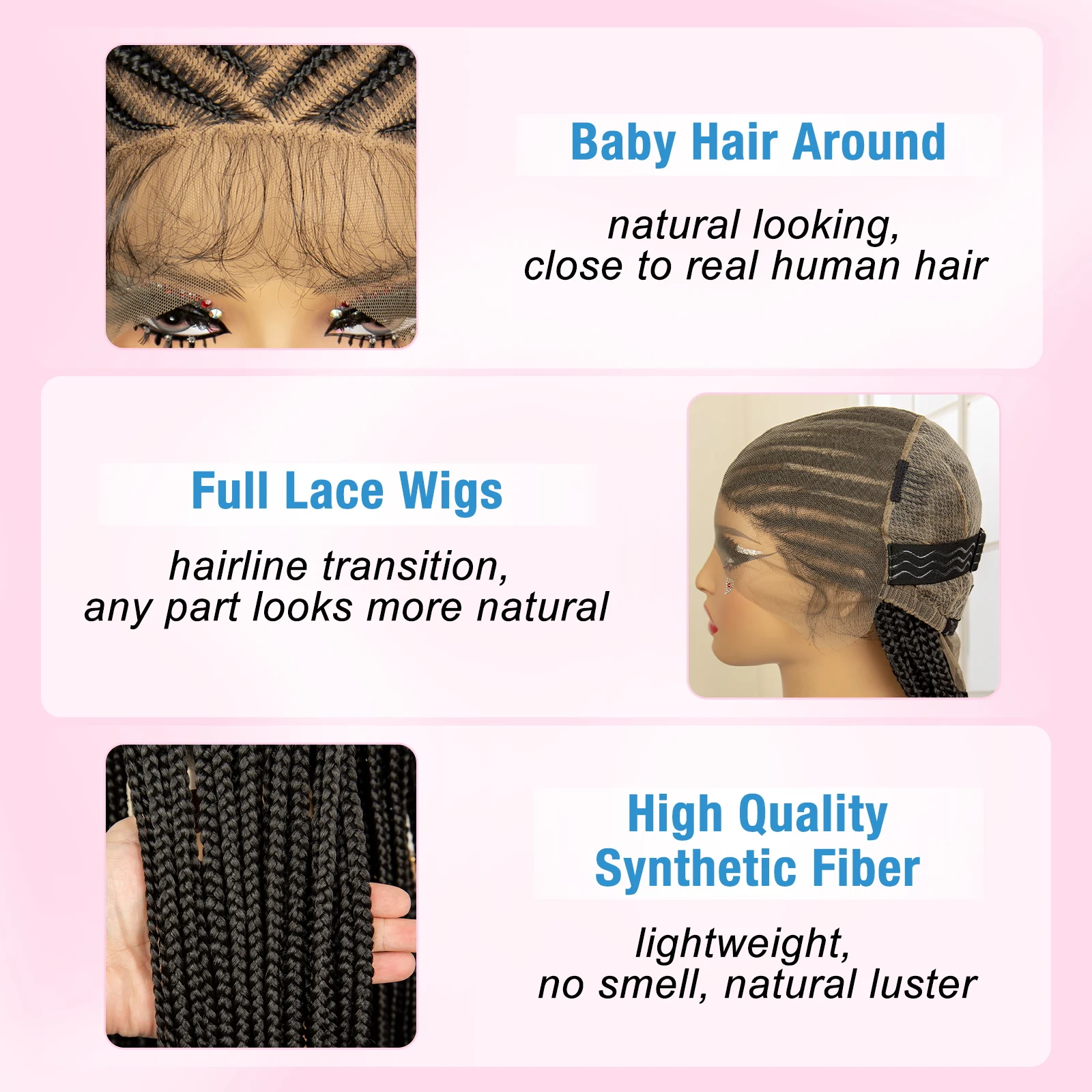 Synthetic Cornrow Braided Wig for Women Full Lace Box Braid Wig with Baby Hair 36 Inch Transparent Lace Back Knotless Braids Wig