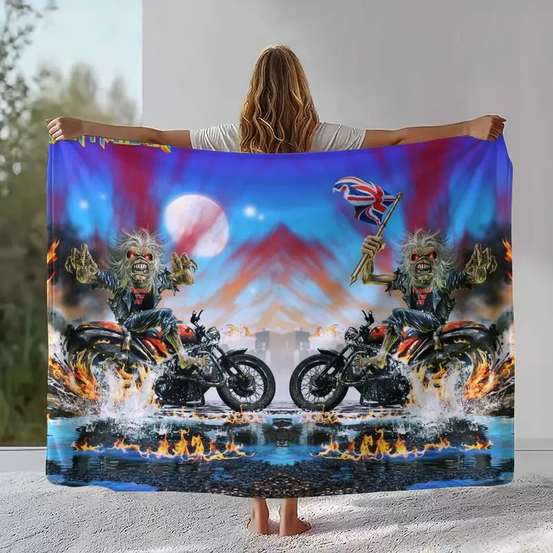 Eddie I-Iron M-Maiden Cartoon Sign Flannel Throw Blanket,Cozy Warm Blanket for Bed,Sofa,Living Room,Picnic,Camping,Home Décor