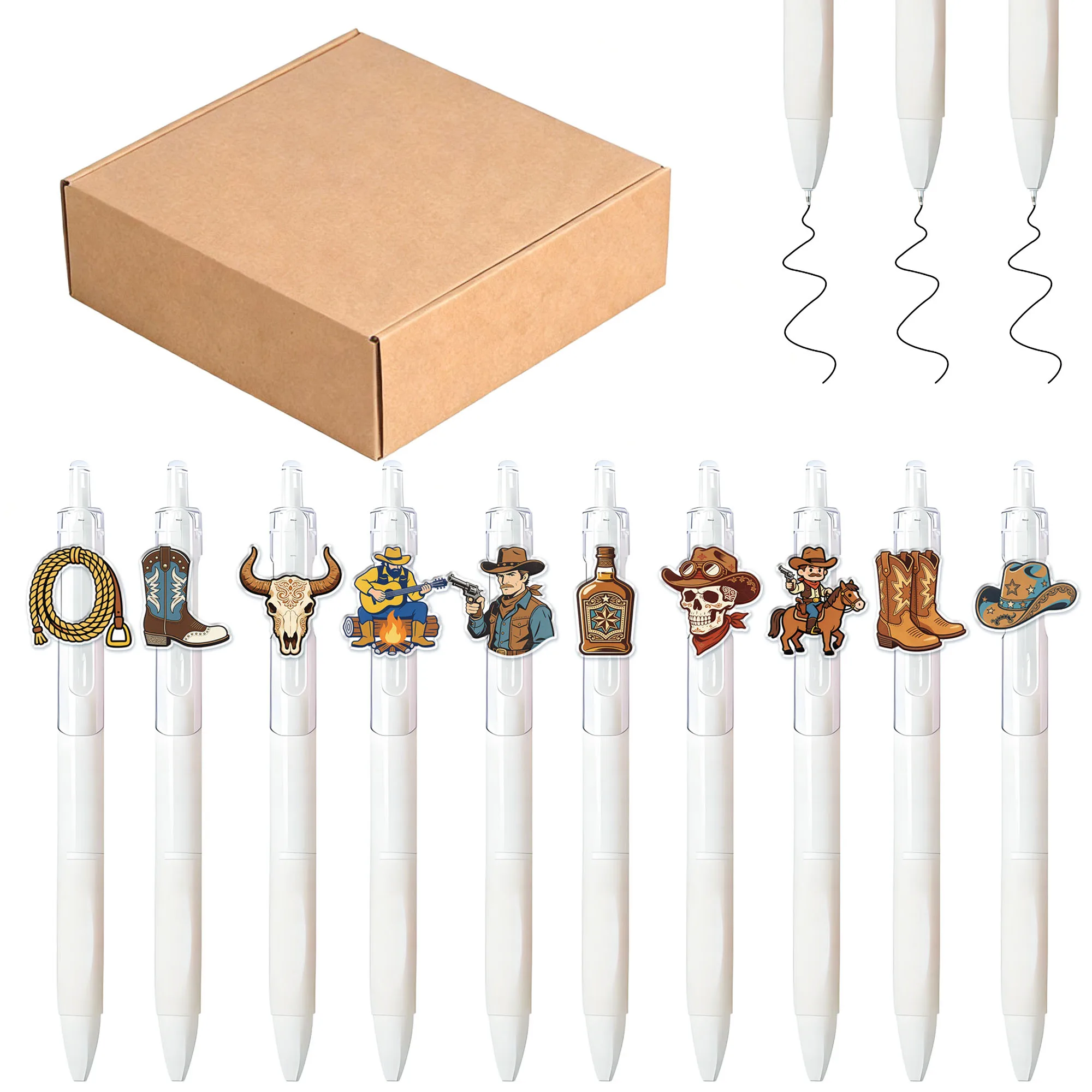 

10pcs Retro Cowboy Theme Ballpoint Pen White Pen Holder Press Creative Pen New Year Student Writing Gift Pen