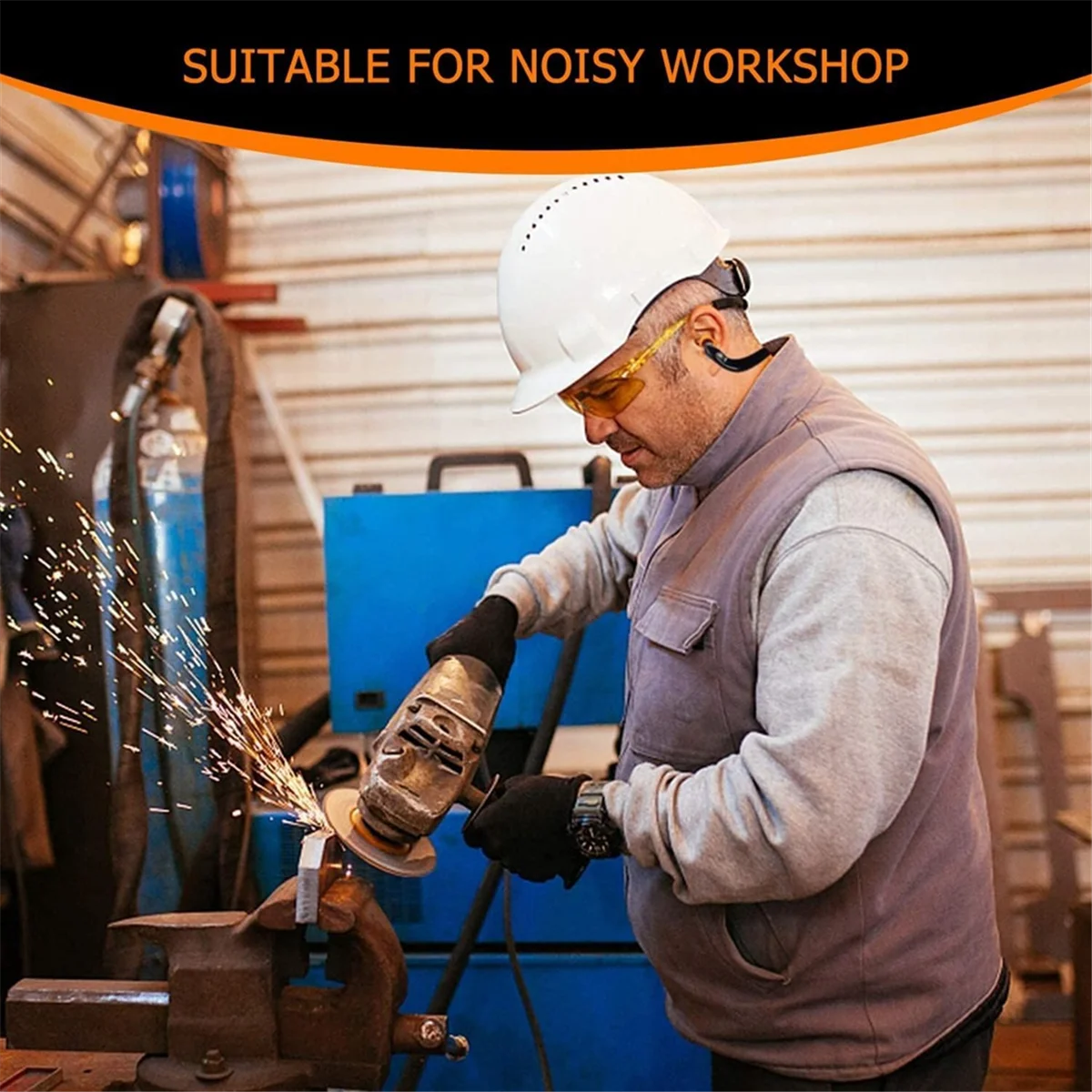 ABJZ 8 Pcs Ear Plugs Banded for Hearing Protection Reusable Washable Ear Protection with Silicone Tips for Lawn Mowing