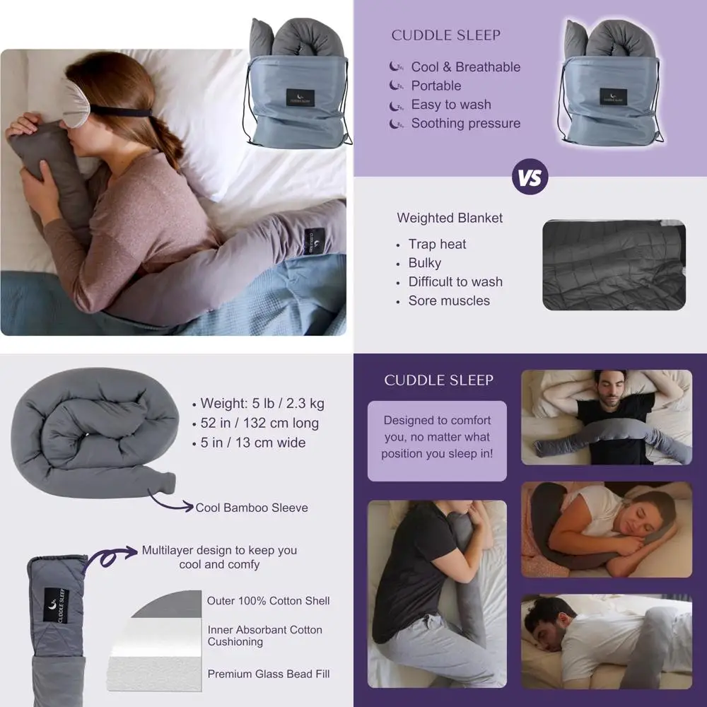 

"Weighted Sensory Pillow for Comfort Sleep - Cool Touch Fabric - Portable for Travel - 52 Inches Long"
