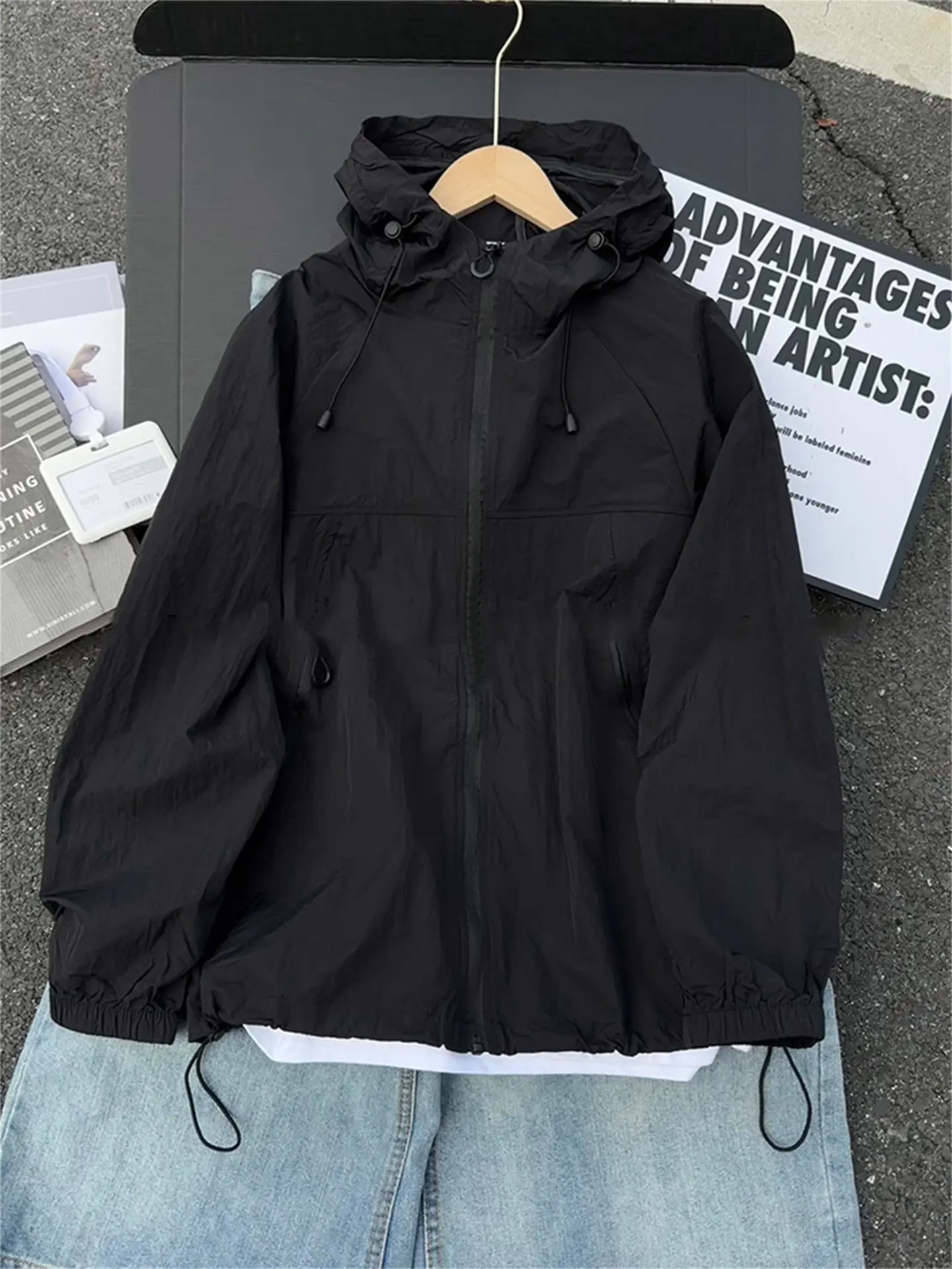 

Quick Dry Ice Silk Light Weight Breathable Summer Jacket for Men Skin Friendly Outerwear Casual Loose Fit Long Sleeve Zipper