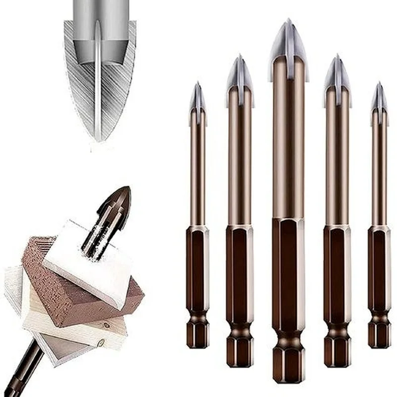 Cross Hex Drill Sets Four Sides Cutting Sharp Wear-resistant Carbide Bit for Glass Ceramic Tile Ceramic Concrete Drilling Tools