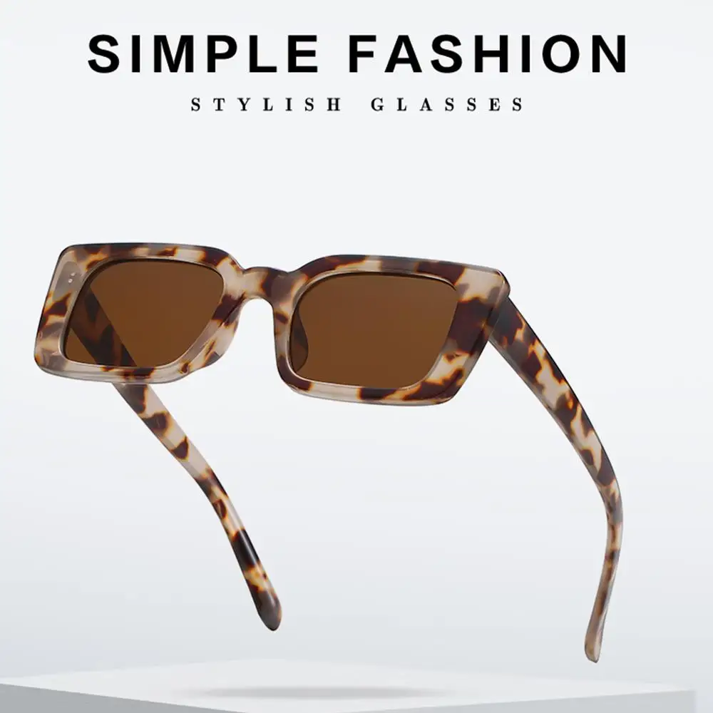 UV400 Small Frame Gradient Rectangle Shades Leopard Sun Glasses Square Sunglasses