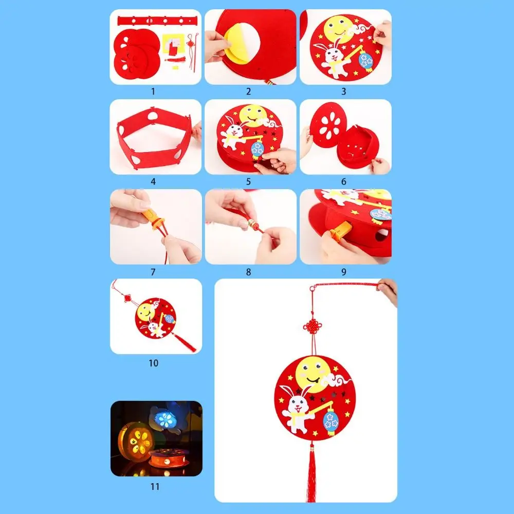 Linterna de mano brillante de tela no tejida Mooncake luminosa para niños DIY linterna de mediados de otoño bendiciones portátiles