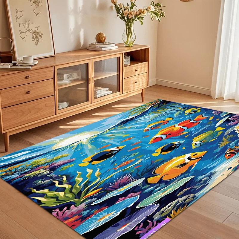 Vibrant Clownfish Coral Reef Large Area Rug - Impressionist Underwater Non-Slip Rug for Entryways, Kids Rooms & Living Spaces