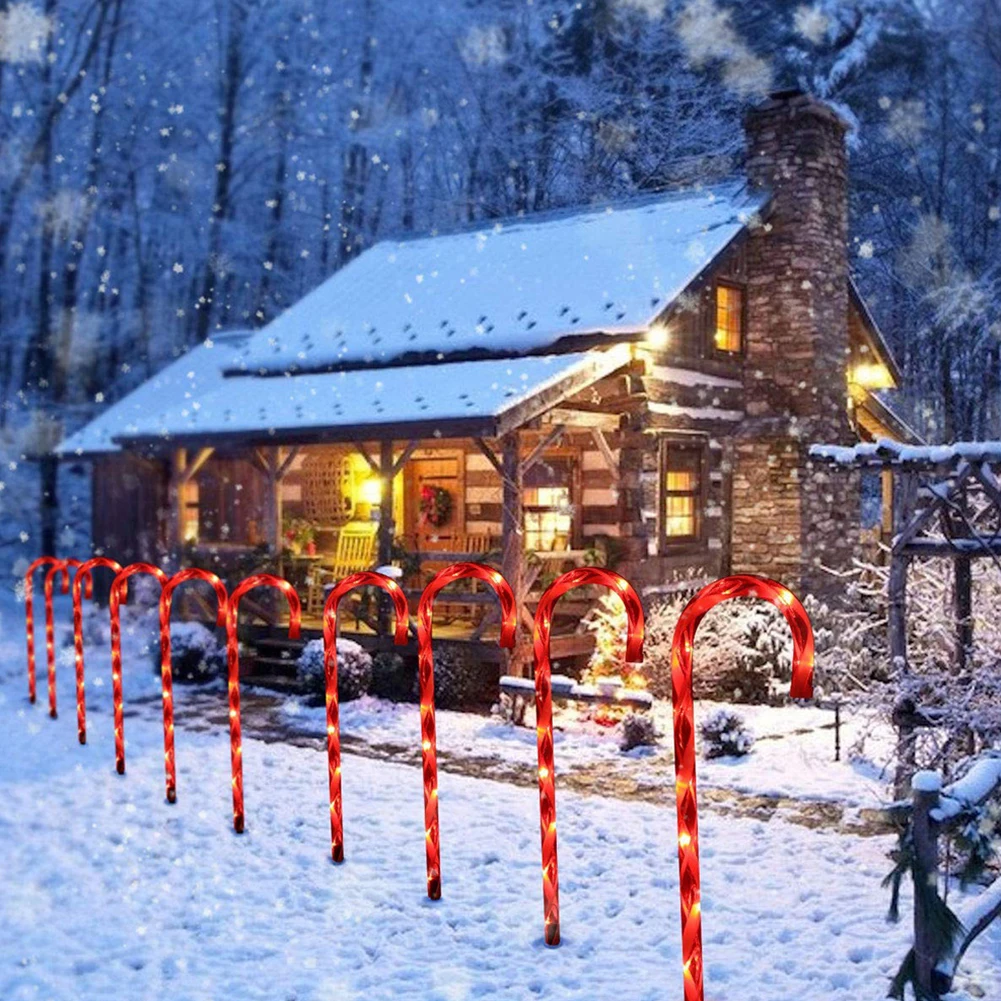 38cm 1 For 5 LED Christmas Candy Cane Lights With Stake 2 Lighting Modes IP44 Waterproof Garden Lights For Patio Party Decor