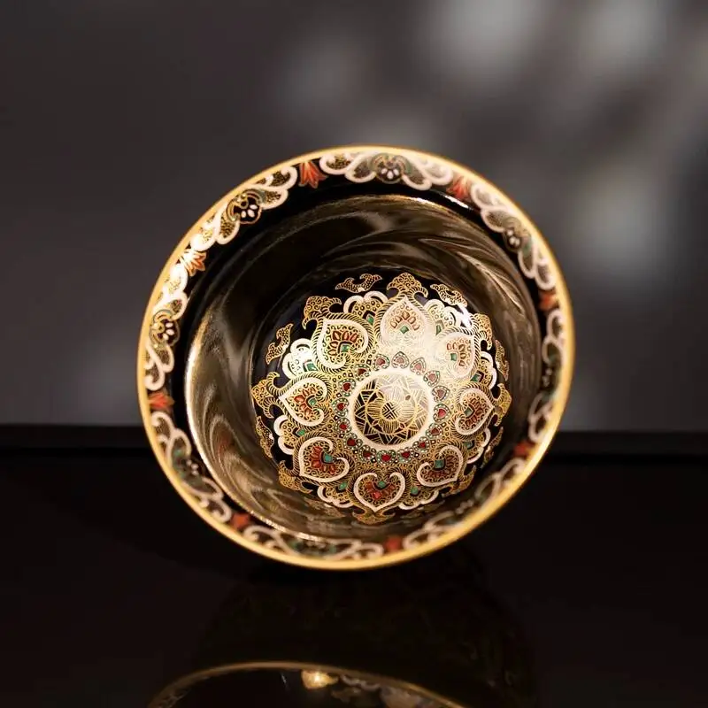 Sacred Mountain Black Glaze With Gold And Silver Filigree Lotus Hand-Carved Jingdezhen Ceramic Enamel Master Tea Cup
