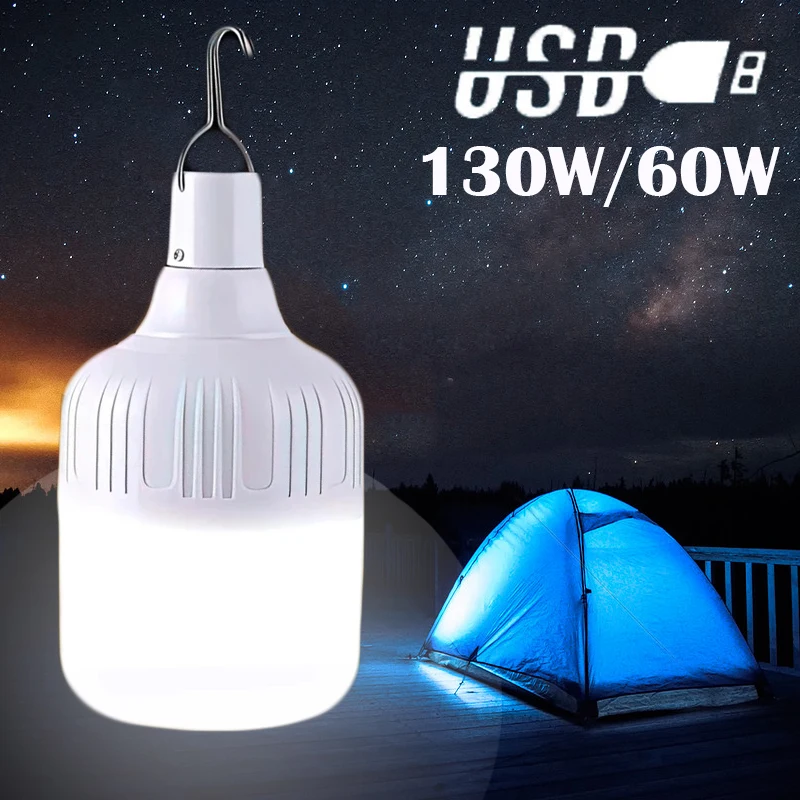 

130W USB Rechargeable Tent Light 3 Modes LED Bulb Light Emergency Lights Night Fishing Outdoor Travel Camping Tent Lights