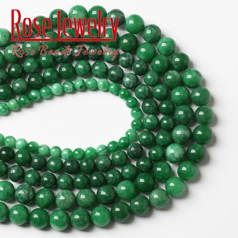 Natural Green Lace Jades Beads Round Loose Stone Beads For Jewelry Making DIY Bracelets Accessories 4 6 8 10 12 14MM 15\