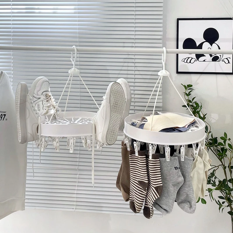 Multi-functional Clothes Drying Rack Portable Socks Underwear Laundry 360° Drying Rack Space Saver Windproof 24 Clips Non-slip