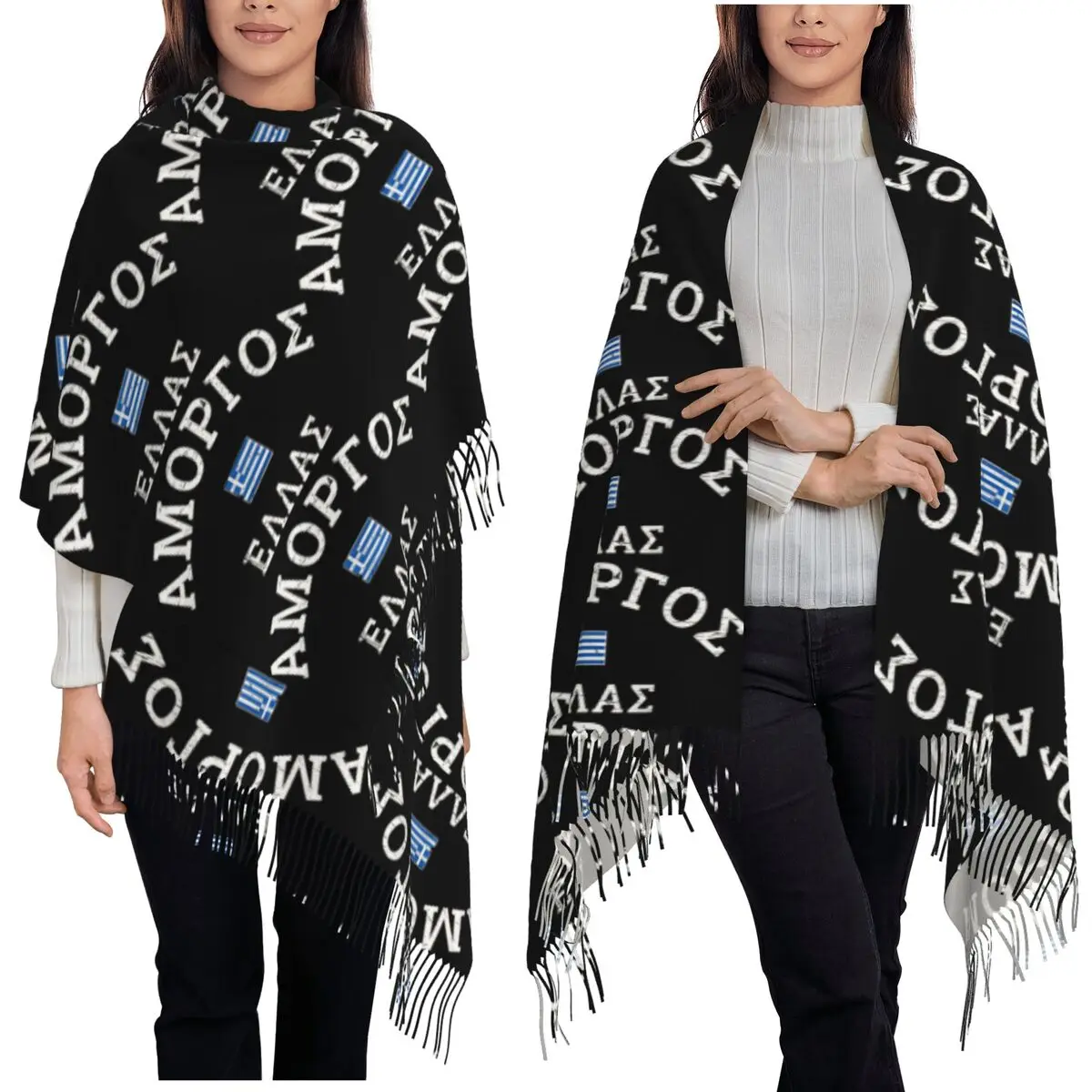 

Amorgos, Греческий шарф с греческим флагом, шарфы с кисточками, женские мягкие теплые шали и накидки, большая осенне-зимняя шаль