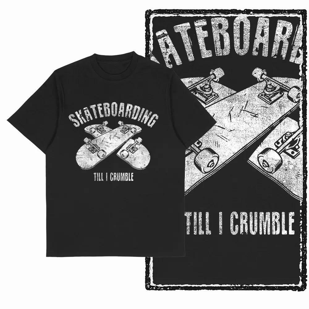 Men Vintage Distressed Skateboard Graphic T Shirt Retro 90s Skate Boards Print Unisex Cotton Streetwear Short Sleeve Casual Tee
