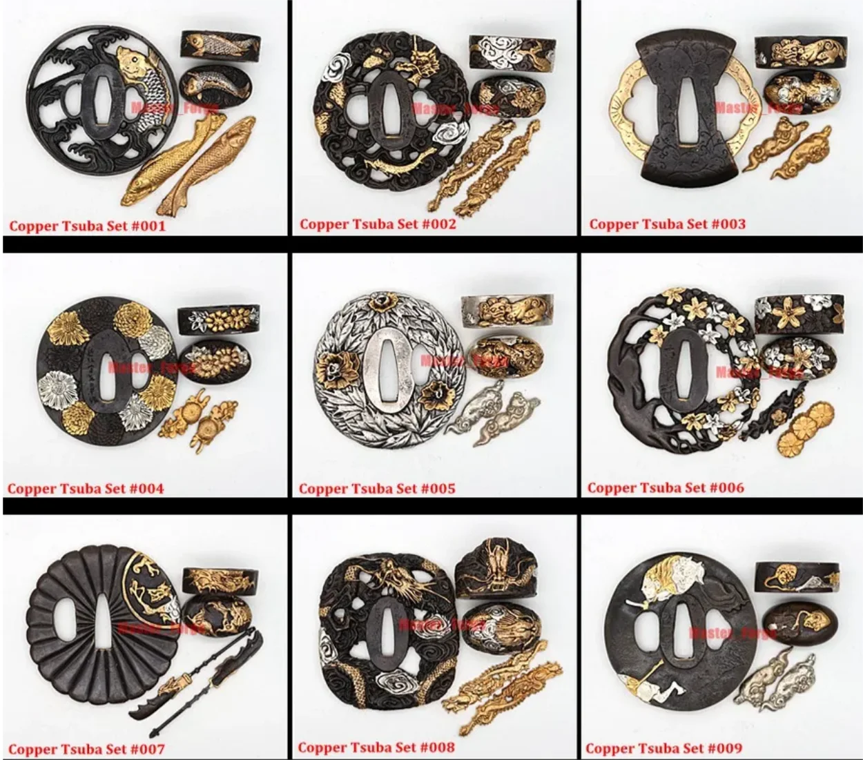 

Top Quality Katana Accesories, Copper Tsuba Sets, Gold & Silver Gilded for Japanese Samurai Nihontou Sword Tanto Tachi Wakizashi