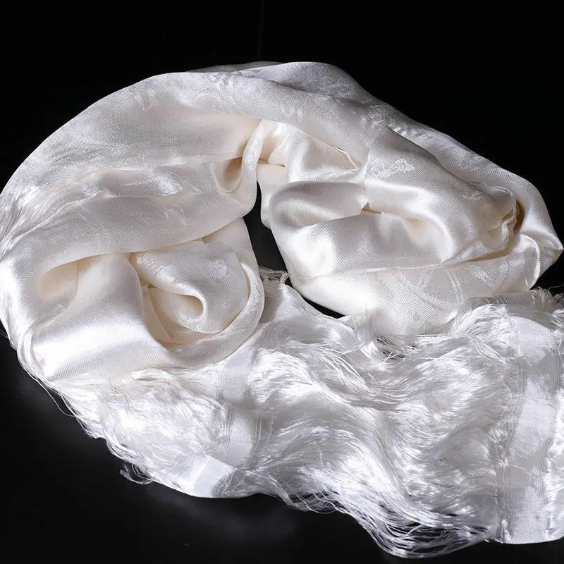 

Tibetan Mongolian Prayer Khata Hada Scarf Real Silk 8 Auspicious Symbols White Scarf