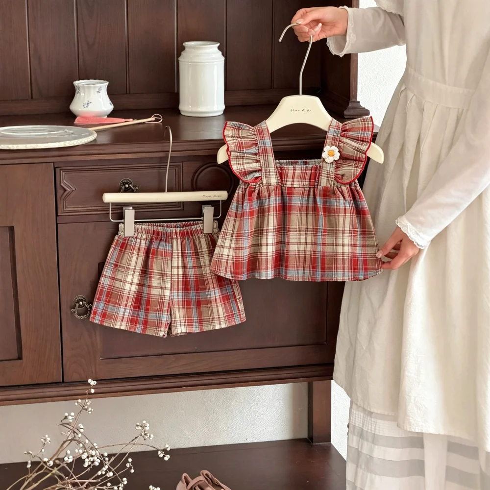 Baby Girls' Set Summer Plaid Cute Top Shorts Girls' Clothing Sweet Beach Baby Set