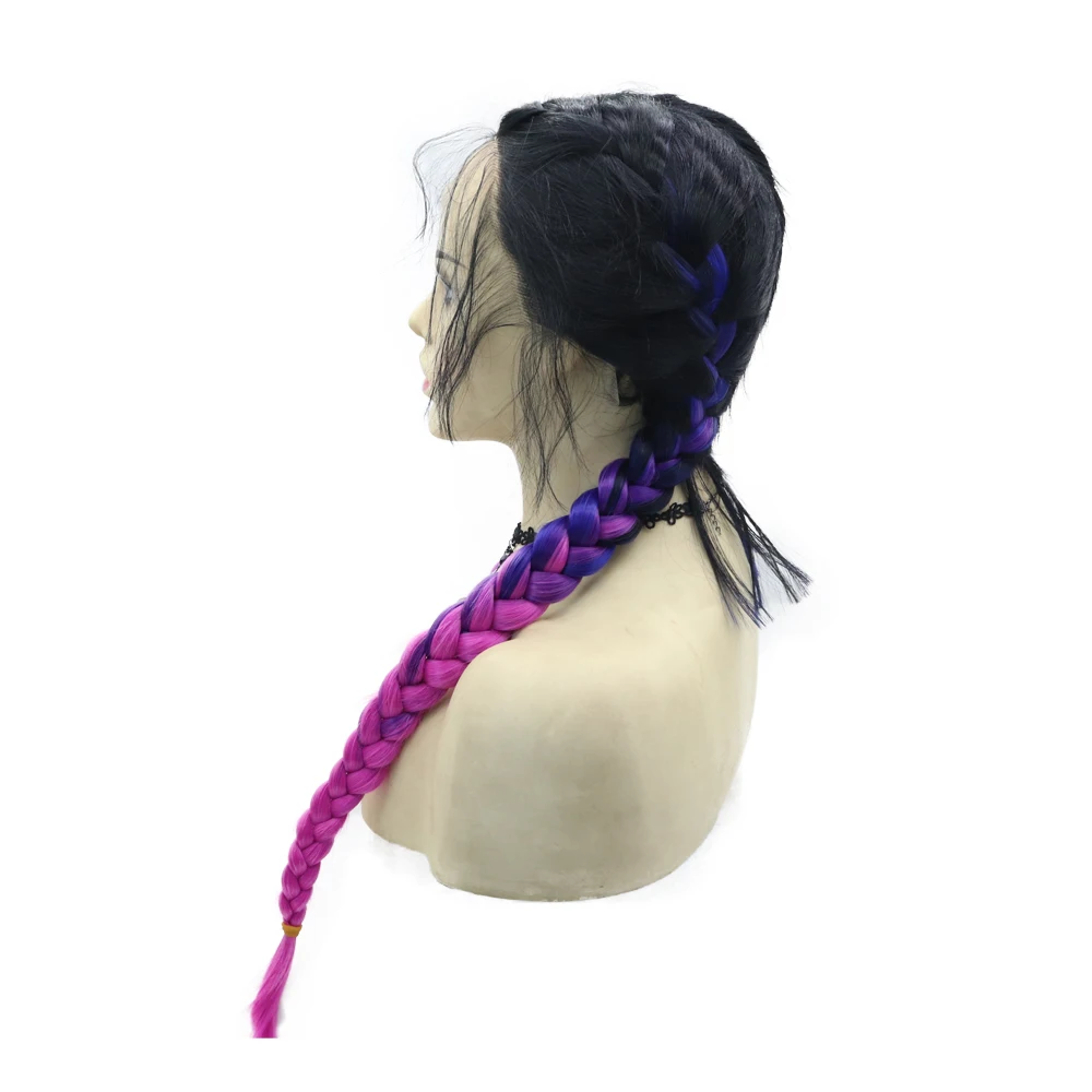 Sylvia Long Braided Wigs Drag Queen Black Purple Synthetic Lace Front Wigs for Women 2 Tone Color High Temperature Natural Hair