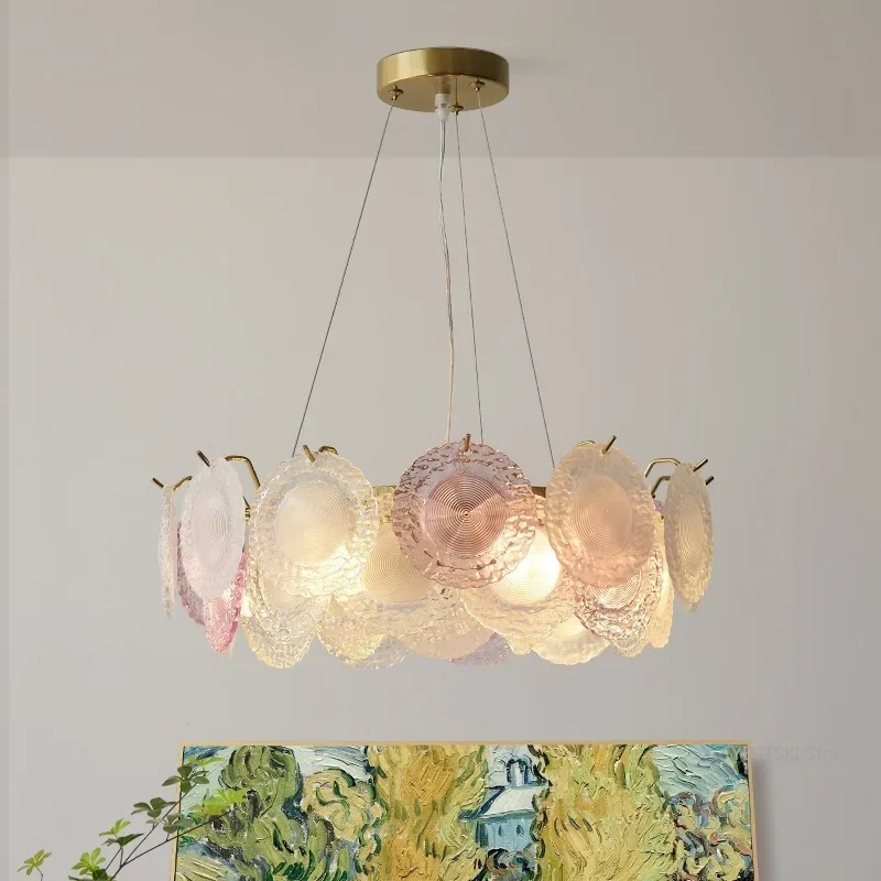 

GHJUYIOL French crystal chandelier, creamy style lighting fixture, living room chandelier, modern and minimalist master bedroom