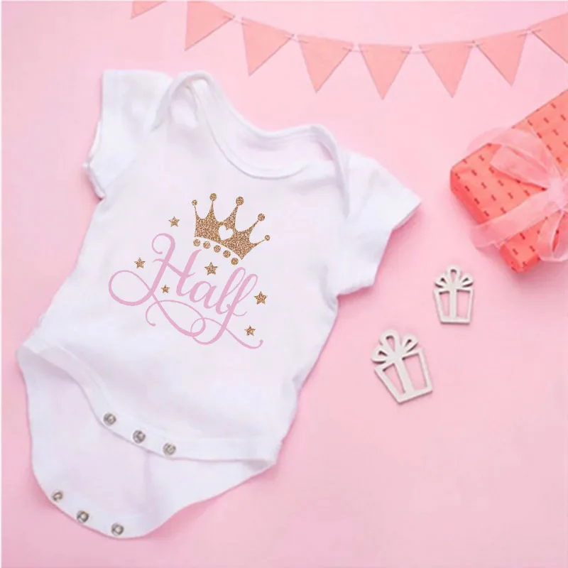 Summer Newborn Infant Baby Clothes Ice Cream 1/2 Birthday  Toddler Jumpsuits Boys Girls Birthday Party Short Sleeve Outfits Gift