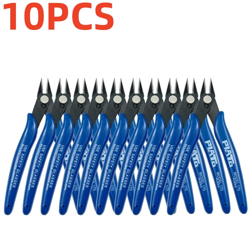 Cortadores de cabo de fio elétrico de aço carbono, Corte Side Snips, Alicate nivelado, Pinça, Ferramentas manuais em casa, Azul, 10Pcs