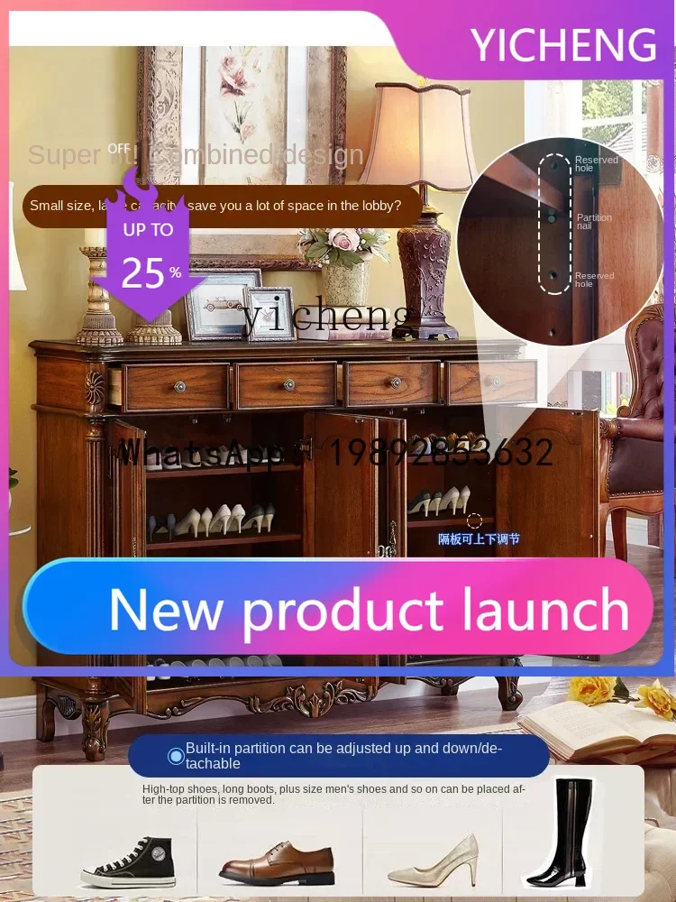 

gz7 Solid Wood Shoe Cabinet Foyer Doorway High Double-Door Door Large Capacity Three Four-Door Locker