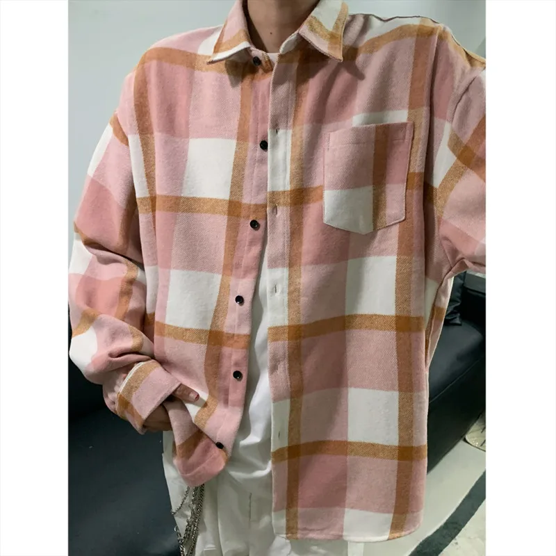 

Autumn Thick Long Sleeved Shirt Men Warm Retro Casual Shirt Men Streetwear Korean Loose Vintage Plaid Shirt Mens Large Size 4XL