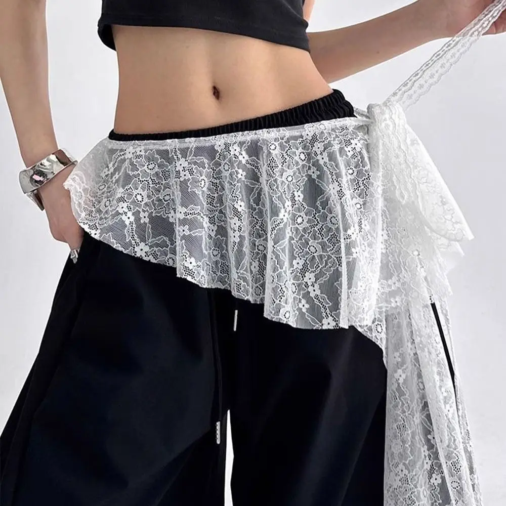 Embroidered Flower Lace Mini Skirt Irregular Y2K Streetwear Ruched Skirts Lace-up Design Harajuku Lace Up Ruffles Skirt