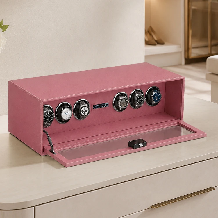 CEQSAFE  Slots Handmade Leather Luxury 6 Slots Watches Display Safe Box with Drawer Style Storage Cabinet