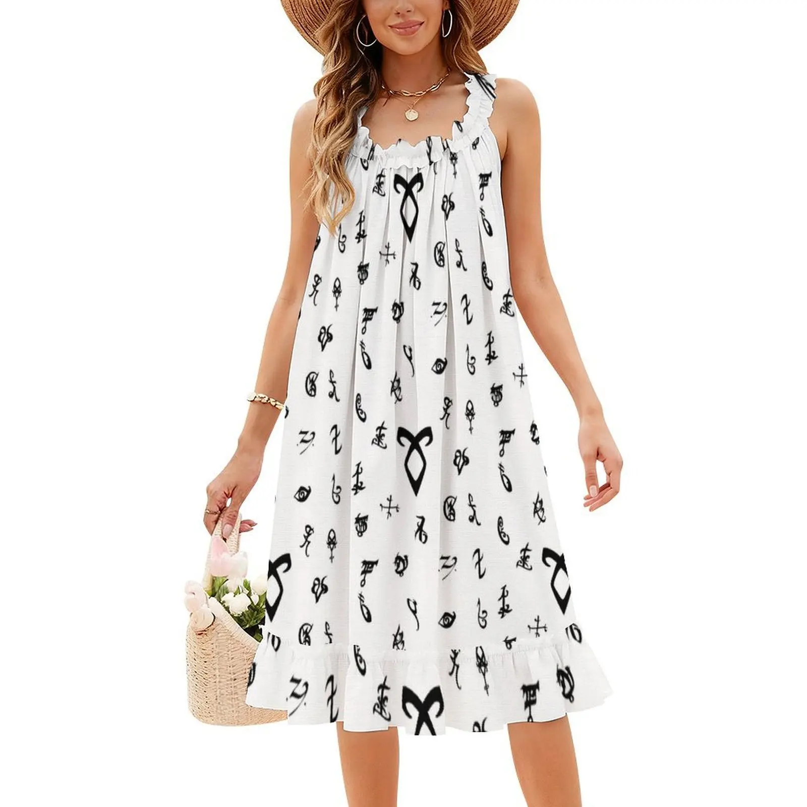 الرونية البوهيمي فستان بلا أكمام متعدد المطبوعات شاطئ عطلة فستان الحفلات Herondale الأجهزة الجهنمية مورتال الملابس النسائية #4