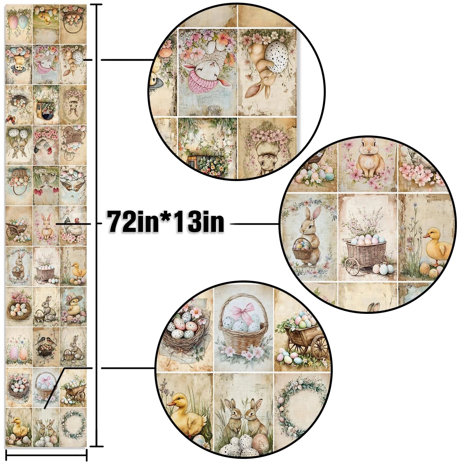 Vintage Oster-Tischläufer, Retro-Hasen-Ei-Design für Frühlings-Babyparty Kinderparty Tischdekoration