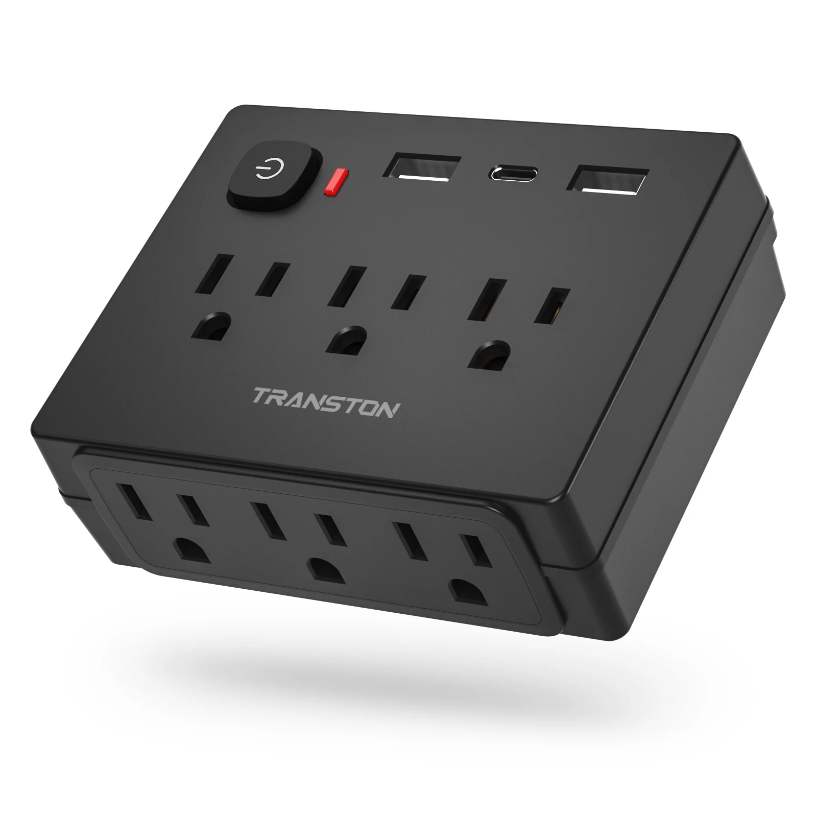 Mini Portable Surge Protector Power Outlet, 9-in-1 Multi-Function 6 Outlets 2 USB Ports 1 Type-C,for home, travel, office, Black