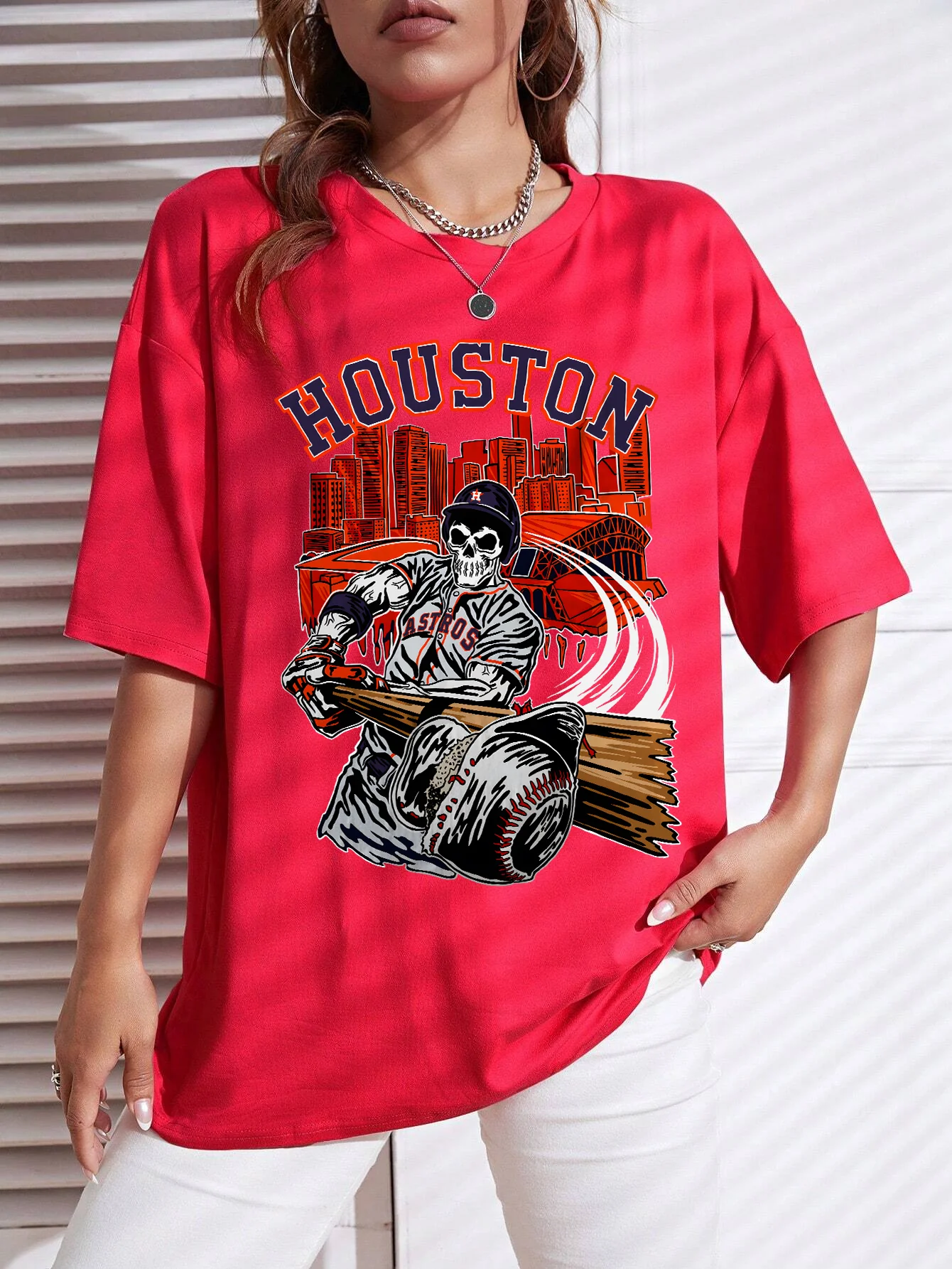 Cosplay Skeleton Baseball Player T-Shirts Female Summer Cotton Tshirt Casual Breathable Tee Shirts Oversized Loose Tshirts Women