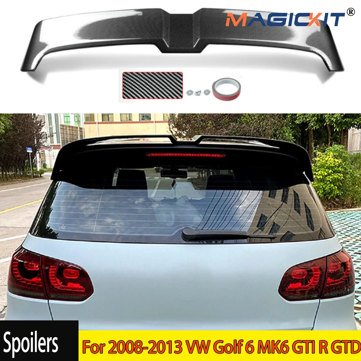 

For 2008-2013 VW Golf 6 MK6 GTI R GTD Rear Roof Trunk Spoiler Wing Carbon Look