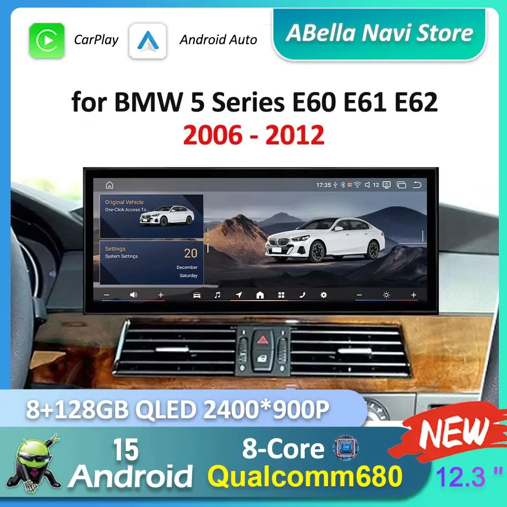 Carplay Android 15 for BMW 5 Series E60 E61 E62 2006 - 2012 CCC/CLC System Car Radio Multimedia Player 4G Bluetooth GPS Navi
