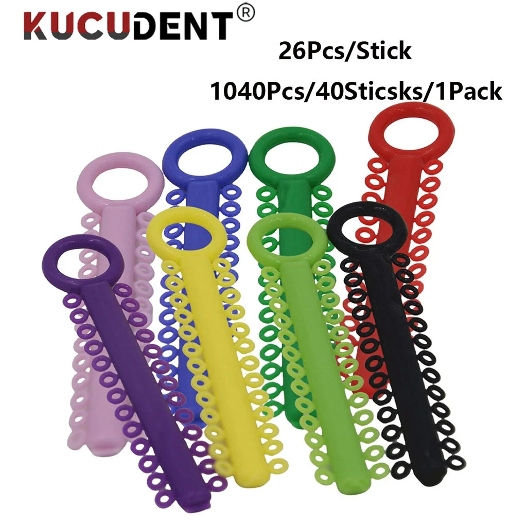 1040Pcs/Pack=40Sticks Dental Orthodontics Elastic Ligature Ties Rubber Bands O Rings for Teeth Braces Dentistry Ortho Materials