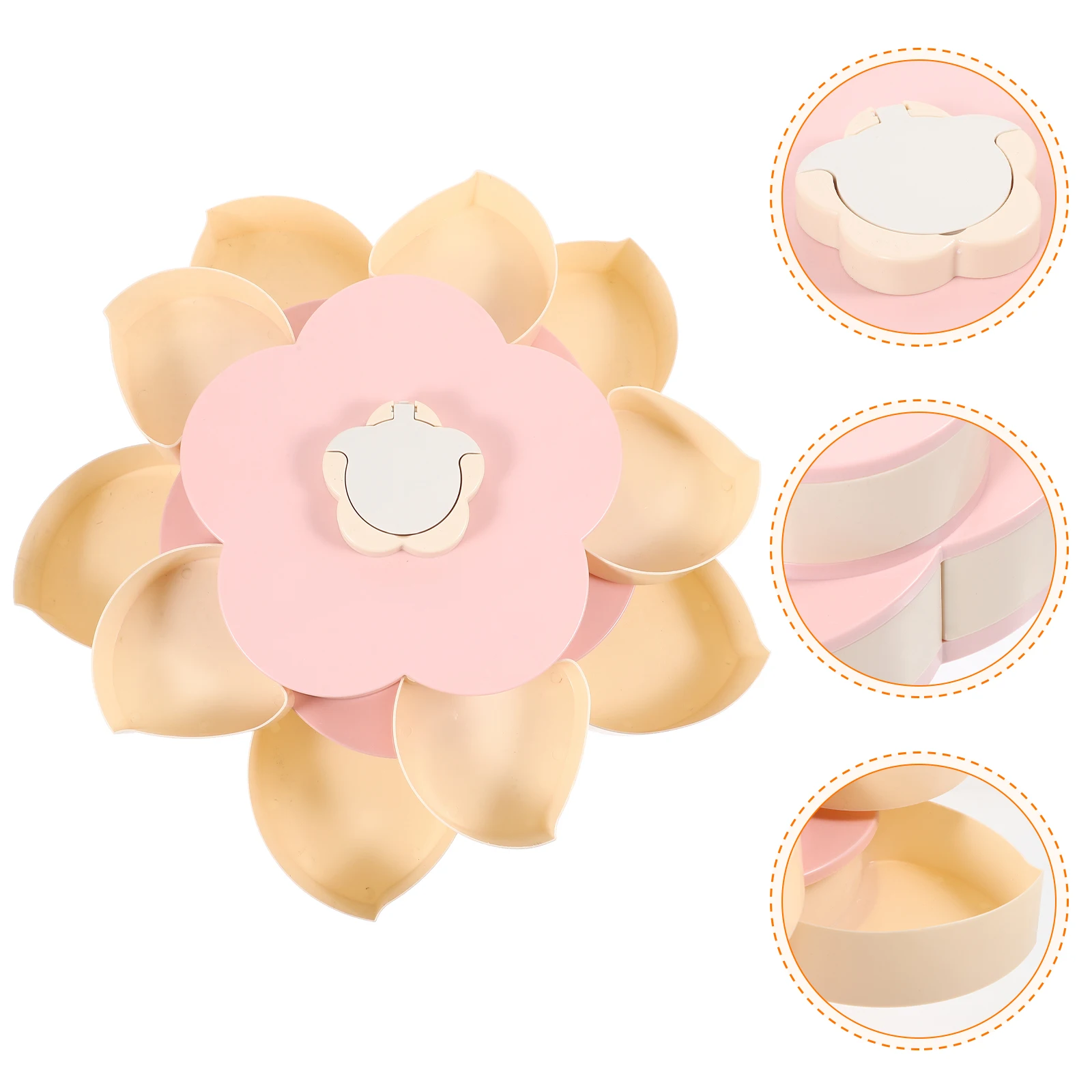 

1 pc Flower Shape Snack Storage Tray Double Layer Food Organizer Multi Compartment Dried Holder Rotatable Candy Container Phone