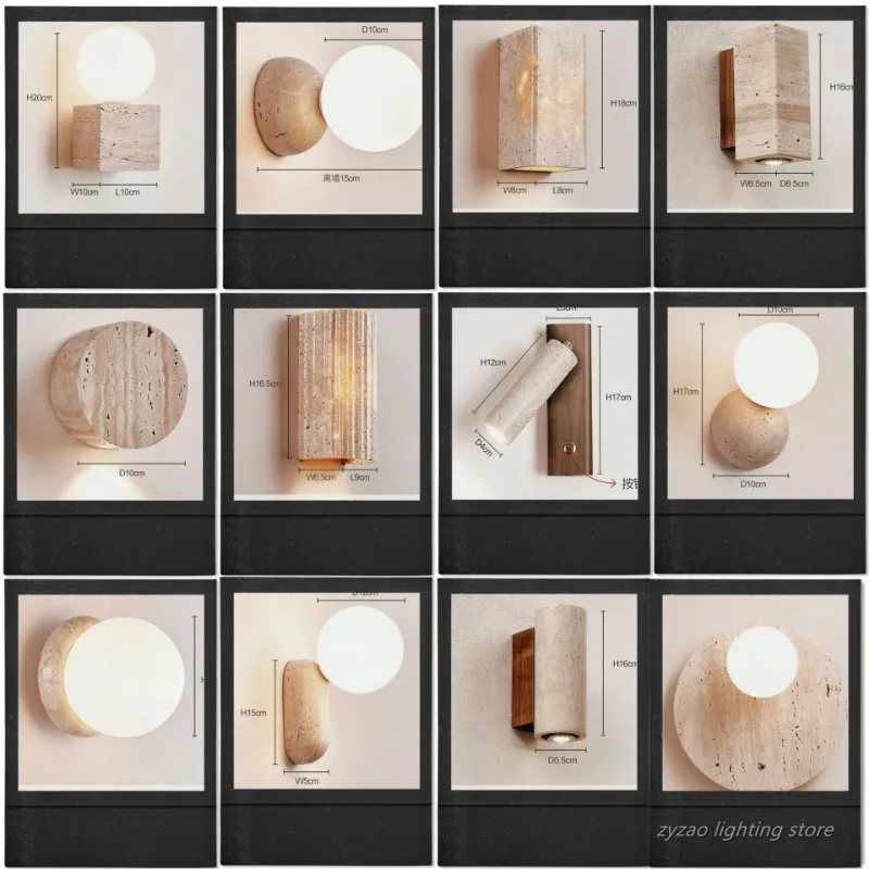 

Vintage Natural Stone Art Decoration Wall Lamps Interior Glass Lampshade Led Light with Pull Chain Bedroom Decor Wall Sconce