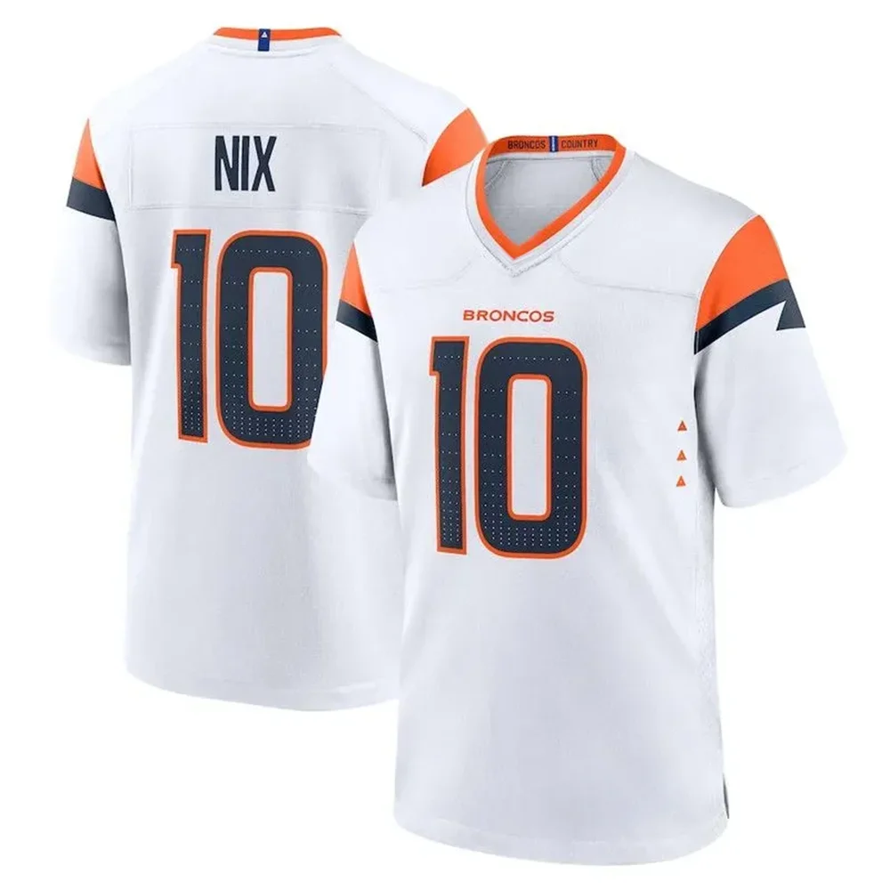 USA Football 2024 New Denver Broncos Bo Nix No. 10 Football Jersey T-Shirt Boy/Men Football Sports Short Sleeve Jersey Tshirt