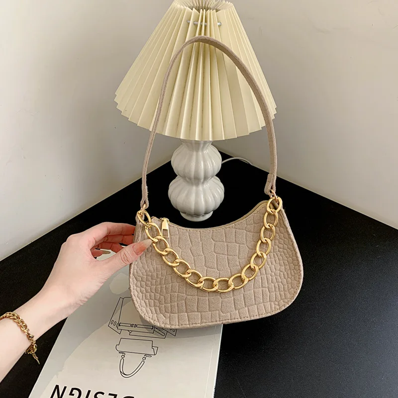 Women Felt Mini Shoulder Bag Underarm Bags Solid Color Casual Handbags with Chain Shoulder Female Purses Lightweight Bag 2023