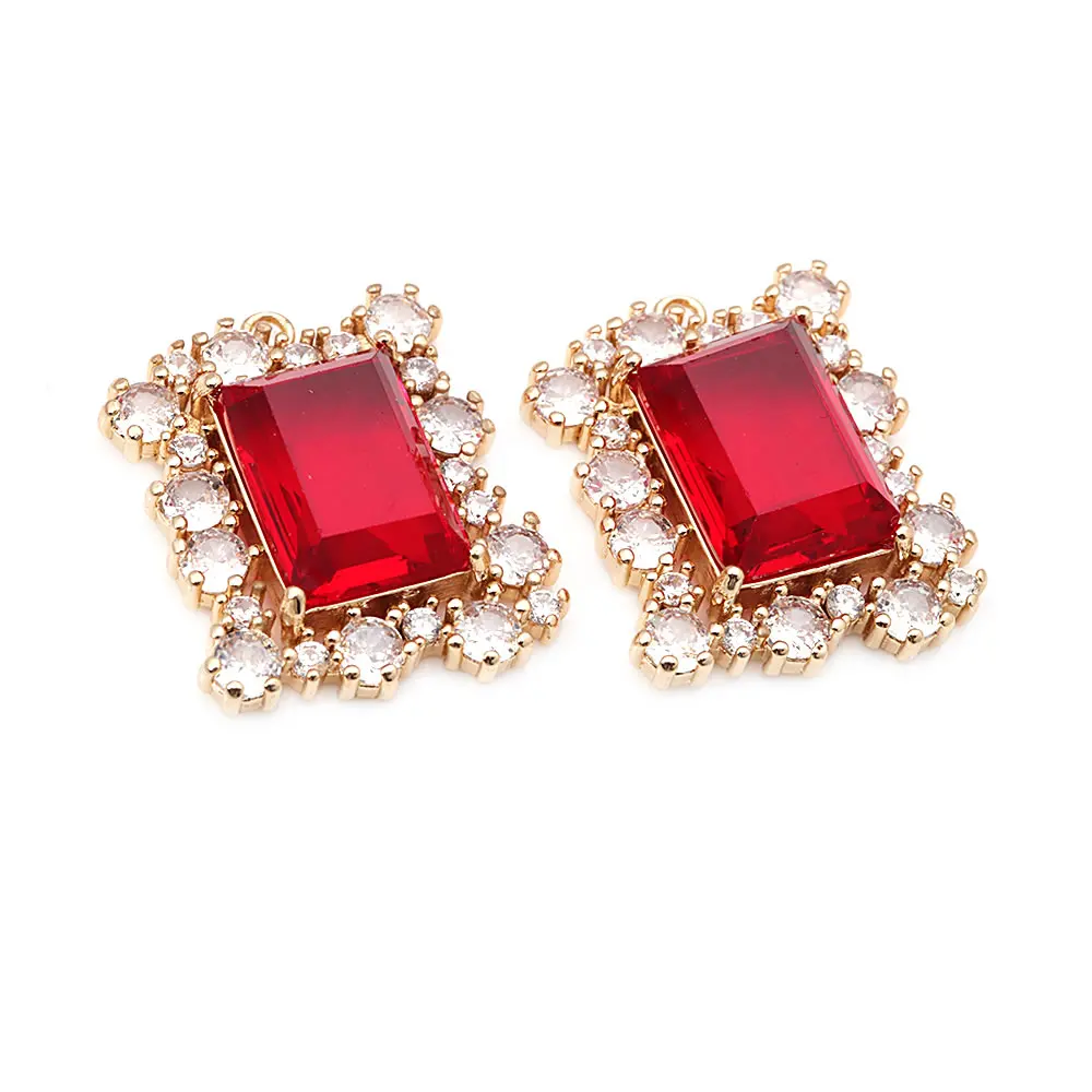 4 Uds. Colgantes rectangulares de cristal de circón de latón, collar de alta calidad, pendientes, accesorios de joyería, sitio web oficial de Rosediy