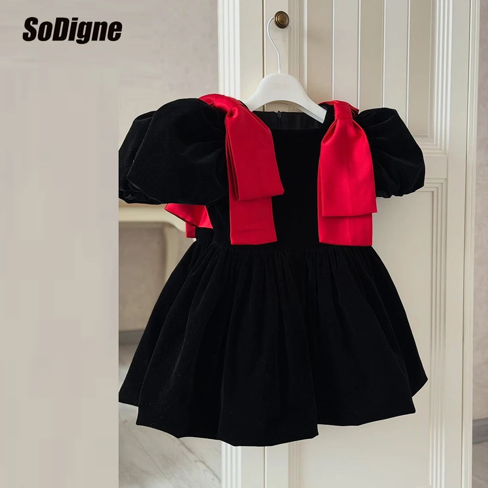 

SoDigne A-line Velvet Flower Girl Dress O-neck Short Sleeves Girls Skirt Party Dresses 2026 Mini Kid Princess Gown Customized