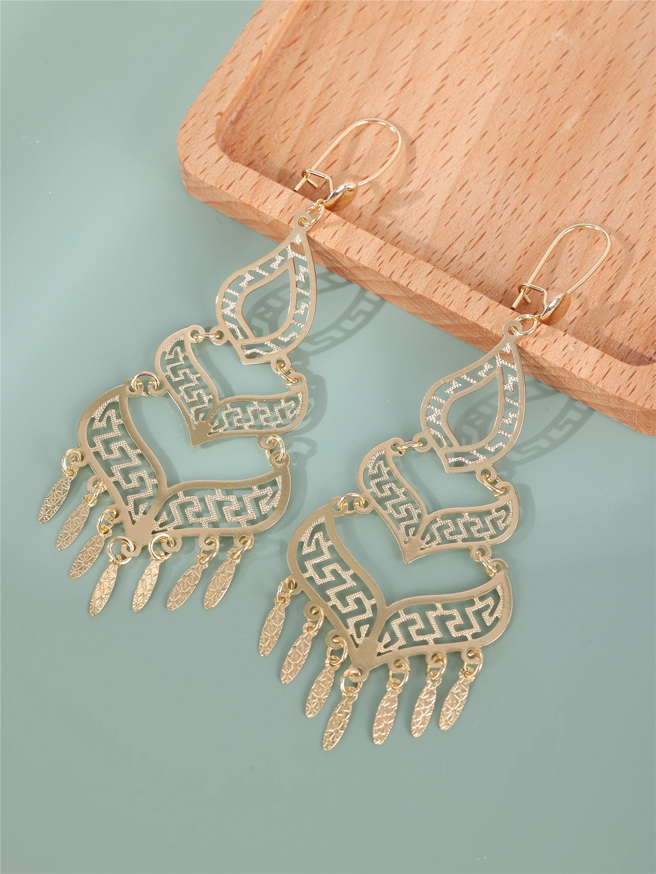 Arab Dangle Earrings with Hollow Tassels Algerian Wedding Jewelry Women Earring