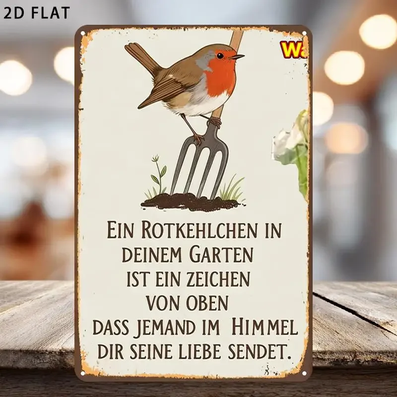 2D Flat, 1pc Vintage Rooftop Robin Metal Sign Wall Decoration - Retro Iron Suitable for Indoor And Garden Use, Featuring Pre-Dri