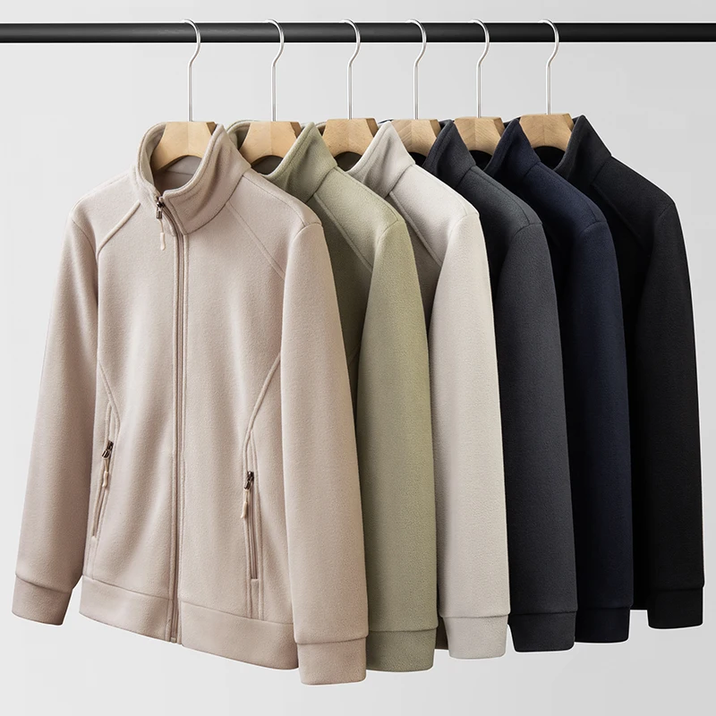 

New Autumn Winter Casual Versatile Men'S Fleece Jacket Double-Sided Fleece Dad Outfit Thickened Warm Stand Up Collar Fleece Coat