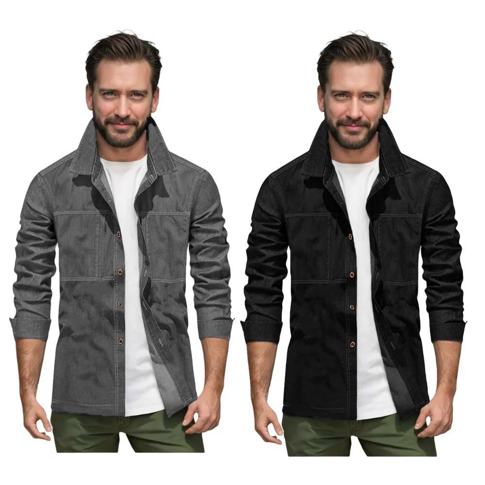 

New 2025 Men's Denim Shirt American Retro Open Cardigan Station Jacket Cotton Long Sleeve Moisture Wicking Spring Autumn Wear