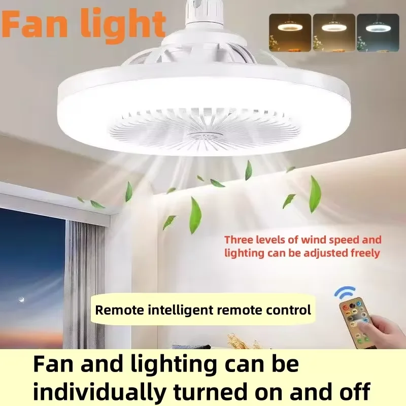 Ceiling Fans with Remote Control and Light LED Lamp Fan E27 Converter Base Smart Silent Ceiling Fans for Bedroom Living Room