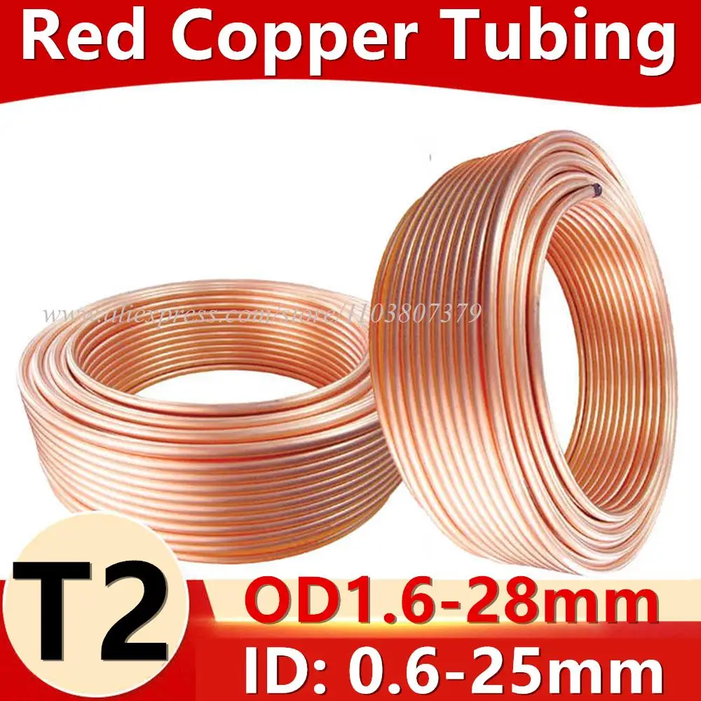 T2 красные медные трубки для кондиционирования воздуха, охлаждающие капиллярные проволочные трубки 2/3/4/6/8/10/12 OD1,6-28 мм, медная трубка с мягкой катушкой